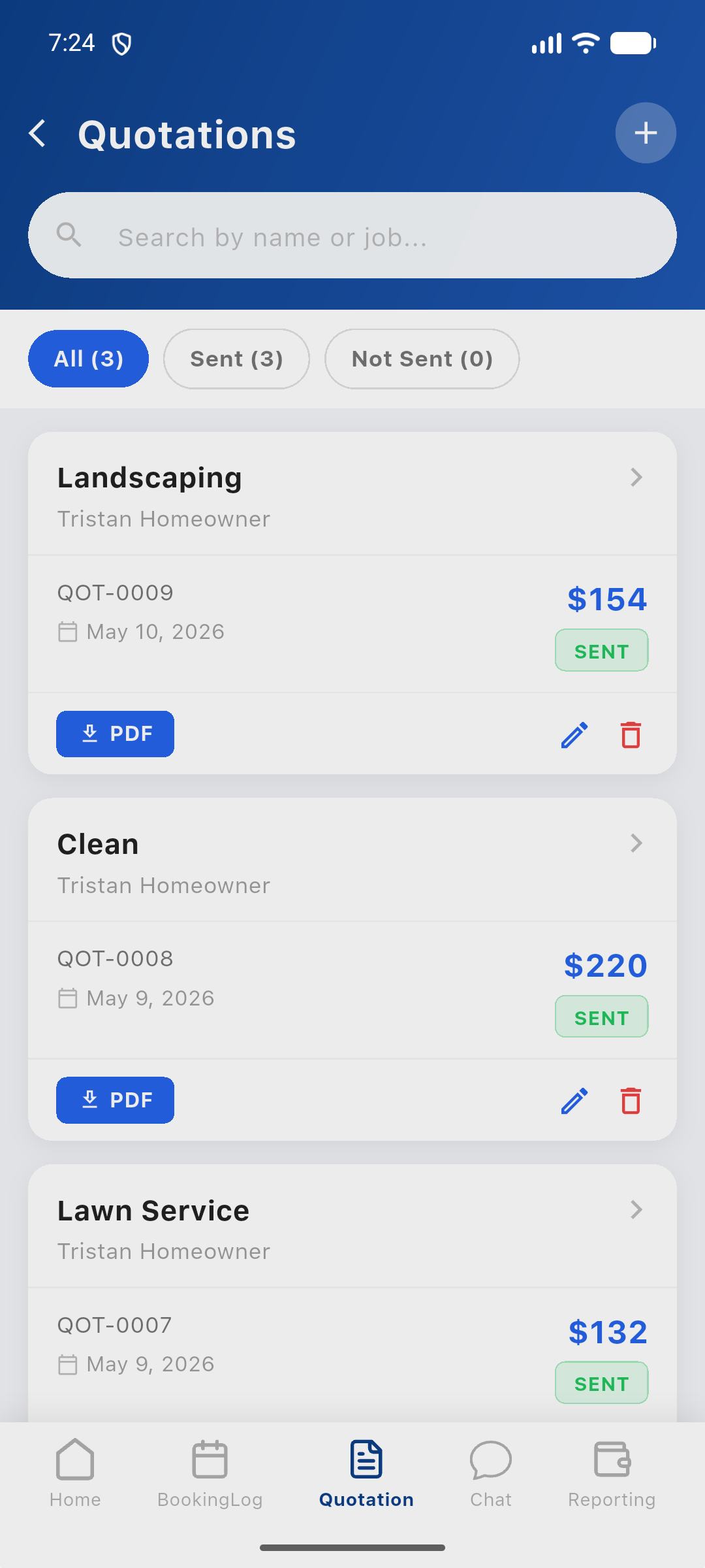 HMSRVC app — itemized quotes, invoices and PDF paper trail